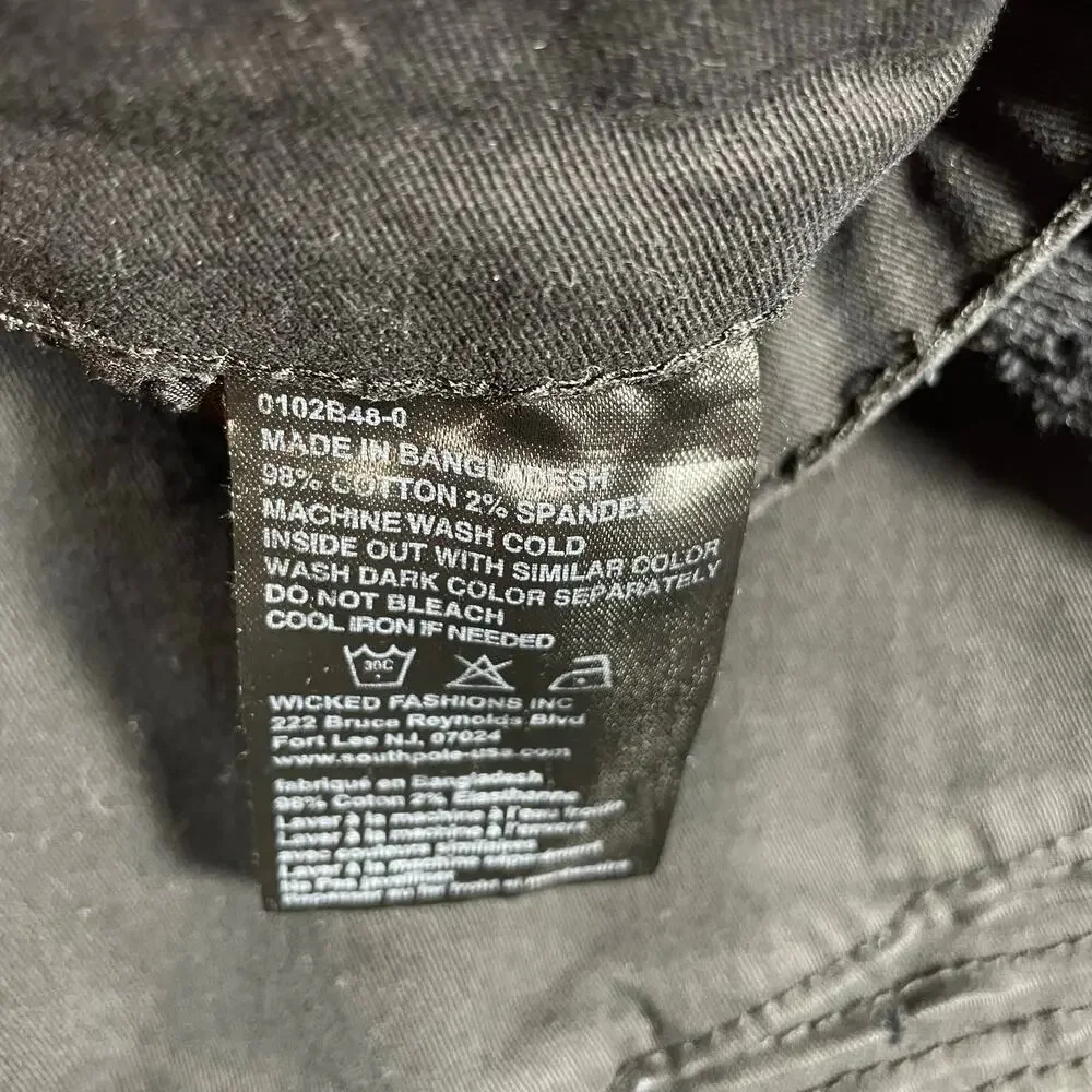 Southpole Stretch Biker Jeans Men's 44 (44X32) Black Destroyed Denim READ